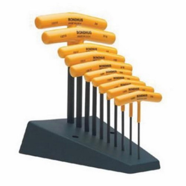 Key Set, With Stand, 10 Pieces, 3/32 to 3/8 Inch Hex, Protanium, T-Handle High Torque Steel