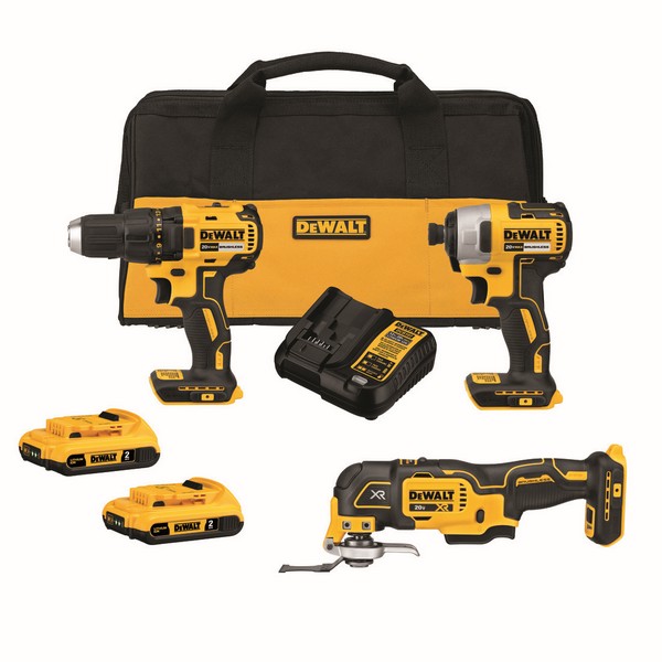 Combination Kit, 3-Tool Brushless Cordless, Brushless 1/2 in Cordless Drill/Driver, Brushless 1/4 in Cordless Impact Driver and Brushless 3-Speed Cordless Oscillating Multi-Tool, 20 VDC, Lithium-Ion Battery, Lithium-Ion, 2 Ah Battery, Specifications: