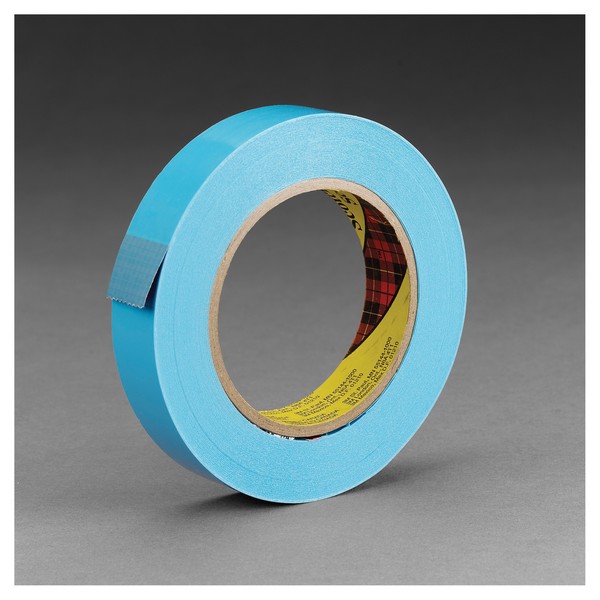 Strapping Tape, General Purpose, 55 m Length, 72 mm Width, 4.6 mil Thickness, Blue, 3 Inch Diameter Core, Synthetic Rubber Adhesive, Tensilized Polypropylene Backing, 75 in-oz Adhesion Strength, 160 in-lb Tensile Strength, Specifications Met: ASTM D333