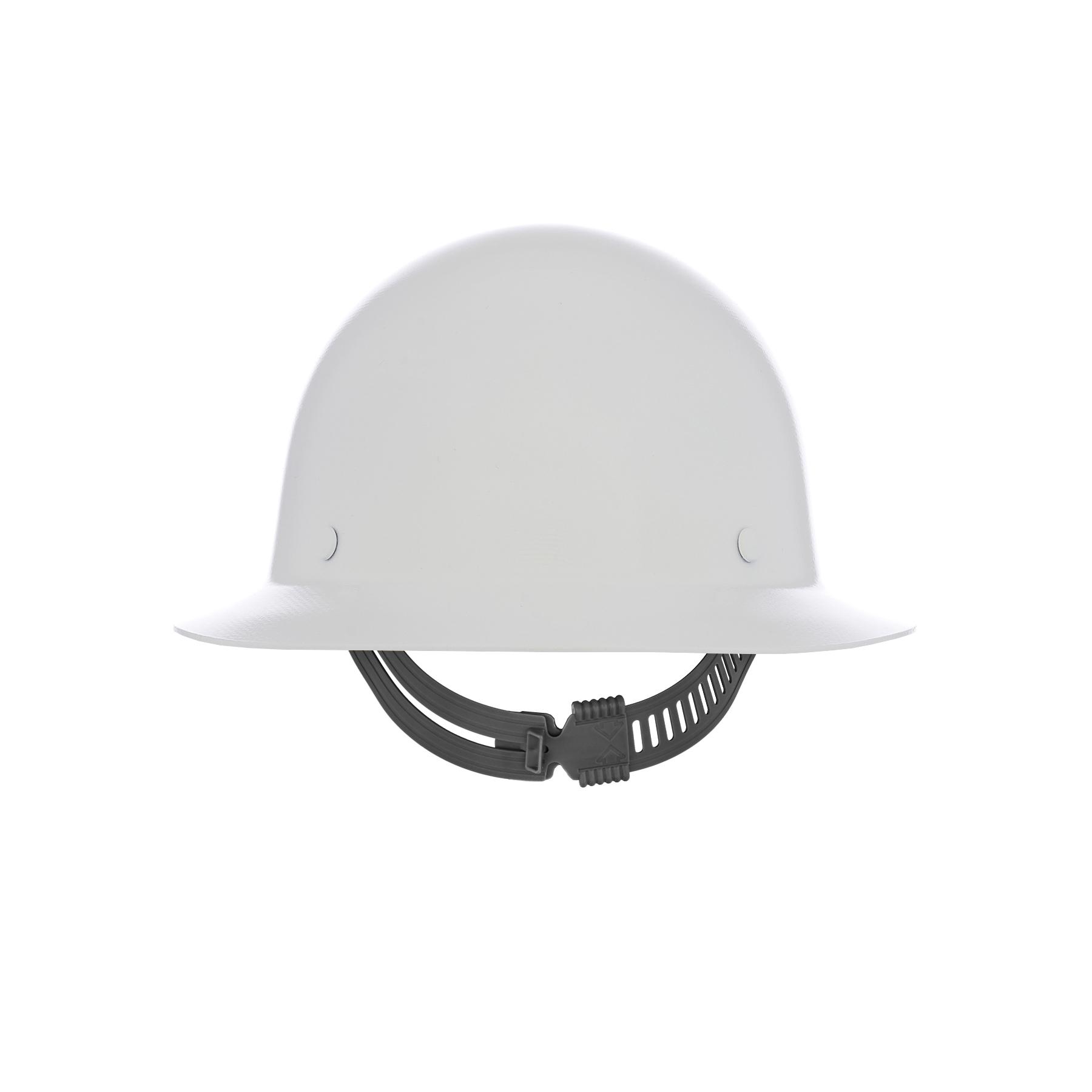 Hard Hat, Full Brim, Standard, 6-1/2 Fits Minimum Hat Size, 8 Fits Maximum Hat Size, White, Phenolic, Staz-On® Suspension, No Slotted, Pin Lock Adjustment