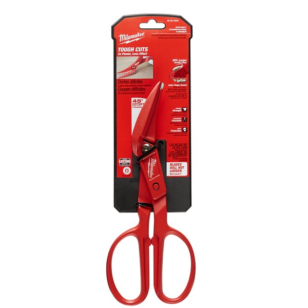 Tinner Snip, Compound, Cutting Capacity: 16 ga Cold Rolled Steel, 18 ga Stainless Steel, 2 in Length of Cut, Offset Snip, 11-5/16 in Overall Length, Non-Serrated Blade, 3 in L Blade, Forged Alloy Steel Blade, Steel Handle