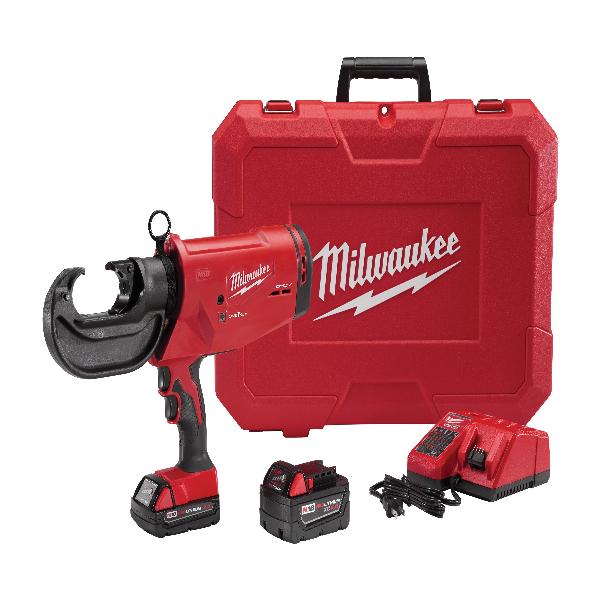 Cordless Crimper Kit, Crimping Capacity: 8 AWG to 750 kcmil Aluminum/Copper, 12 ton Crimping Force, 18 VDC, Battery, Red, 16 in Overall Length