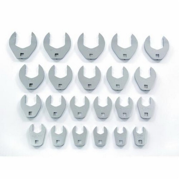 Crowfoot Wrench Set, Anti-Slip Design Open End, Imperial System of Measurement, 15/16 to 2-1/2 in, 22 Piece, 1/2 in Open End Drive, Alloy Steel, Full Polished