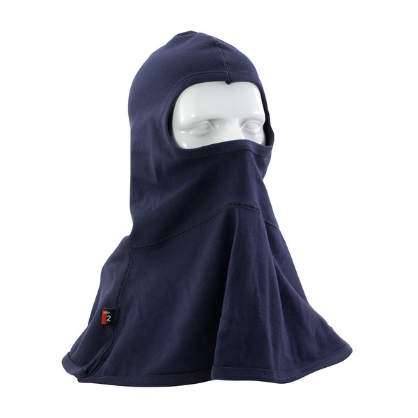 Arc and Flame Resistant Balaclava, Single Layer, Universal, Navy Blue, 17-1/4 in Length, Interlock Cotton Knit, 6.5 oz Fabric Weight, Full Face Closure