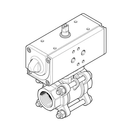 Ball Valve Actuator Unit, Series: VZBA, 6 to 8.4 bar, -10 to 80 °C, 71.5 cu-m/hr, Media: Compressed Air, Pneumatic Actuator, 90 mm Inlet to Outlet Length, 130.2 mm Top to Inlet Center, High Alloy Steel Body, 174 mm Length x 59.2 mm Width