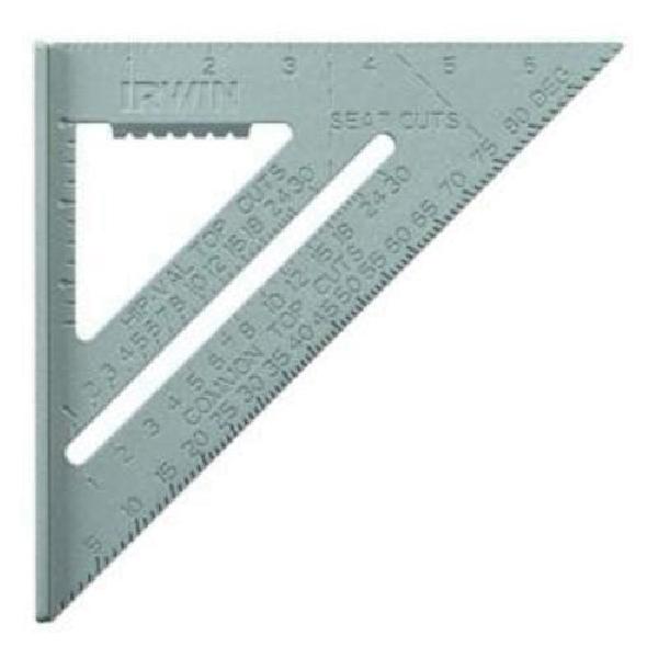 Rafter Square, 7 in L Size, Graduations: 1/8 in, 1/10 in, 1/12 in and 1/16 in, Measuring System: Imperial, Aluminum, Silver
