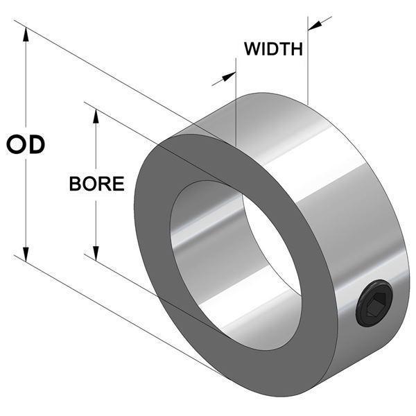 Set Screw Collar, Metric, Series: MC, 95 mm ID, 125 mm OD, 28 mm Width, Hex Socket Set Screw Style, M12 x 12 Screw, Steel, Black Oxide