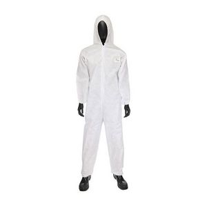 Disposable Coverall, Anti-Static, Series: C3806 M3, 2XL Size, White, Polypropylene/SMMMS Fabric, 29.1 in Chest, 30.3 in Inseam Length, Serged Seam, Front Zipper Closure, Resists: Dry Particulates and Water Based Light Liquid Sprays and Splashes