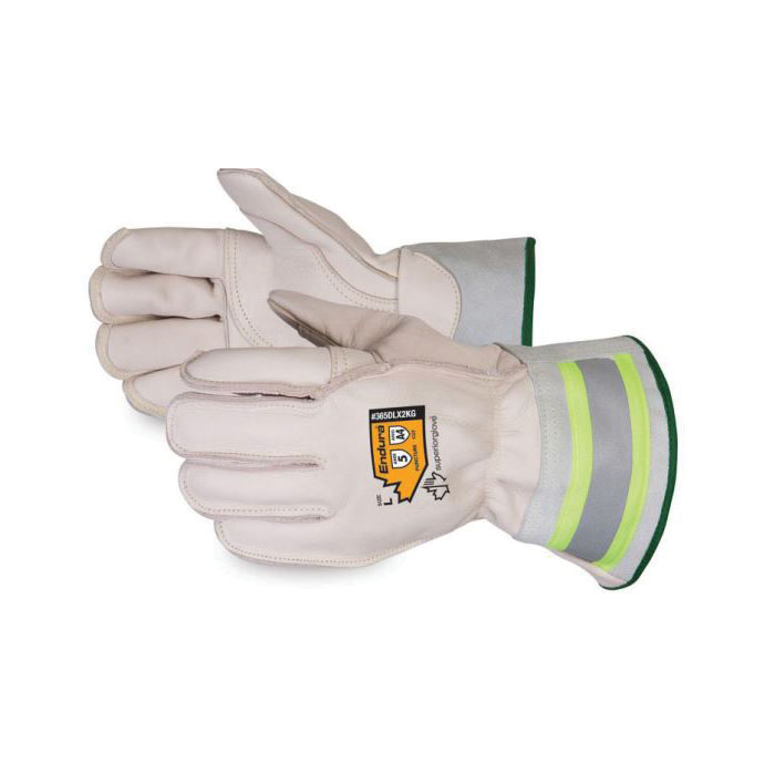 Cut-Resistant Gloves, Deluxe, Series: Endura®, 2XL Size, Reinforced Double Leather Palm, Thumb/Palm Patch Style, Kevlar® Lining, Gauntlet Cuff, ANSI Cut-Resistance Level: A4, ANSI Puncture-Resistance Level: 5, Resists: Abrasion/Cut/Puncture/Oil/Water
