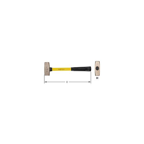 Engineers Hammer, 14 in Overall Length, 2.5 lb Head, Aluminum Bronze Head, 1.562 in Head Width, 4-3/8 in Head Length, Cushion Grip Handle, Fiberglass Handle, Replaceable Handle: No, Ribbed Grip