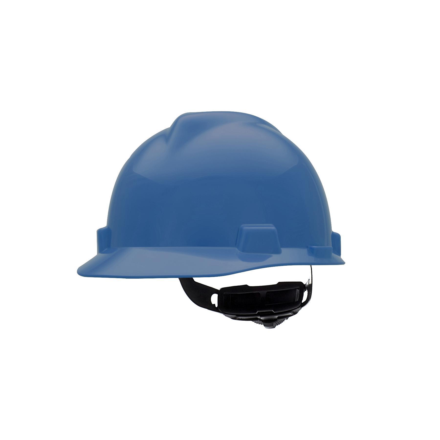 Hard Hat, Front Brim, L Size, Fits Minimum Hat Size: 7, Fits Maximum Hat Size: 8-1/2, Blue, Polyethylene, Suspension, ANSI Electrical Class Rating: Class E, ANSI Impact Rating: Type I, Slotted: Yes, Ratchet Adjustment